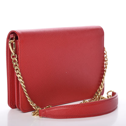 Prada Saffiano Lux Monochrome Chain Wallet Fuoco 3 of 11