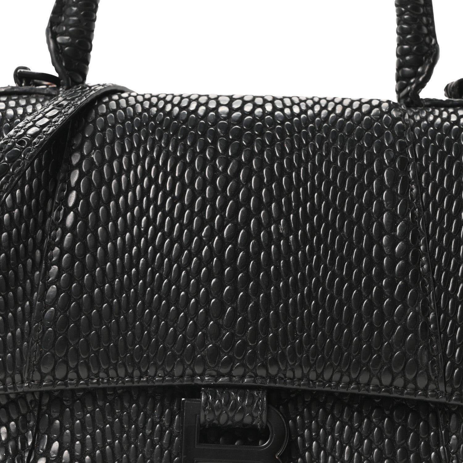 Balenciaga Matte Calfskin Snake Embossed Tonal B Small Hourglass Top Handle Bag Black 15 of 19