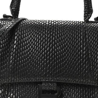 Balenciaga Matte Calfskin Snake Embossed Tonal B Small Hourglass Top Handle Bag Black 15 of 19