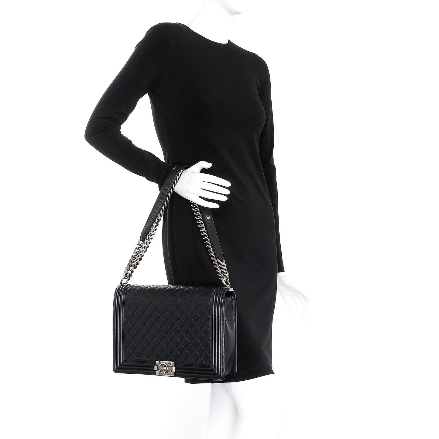 Lambskin Quilted Large Boy Flap Black