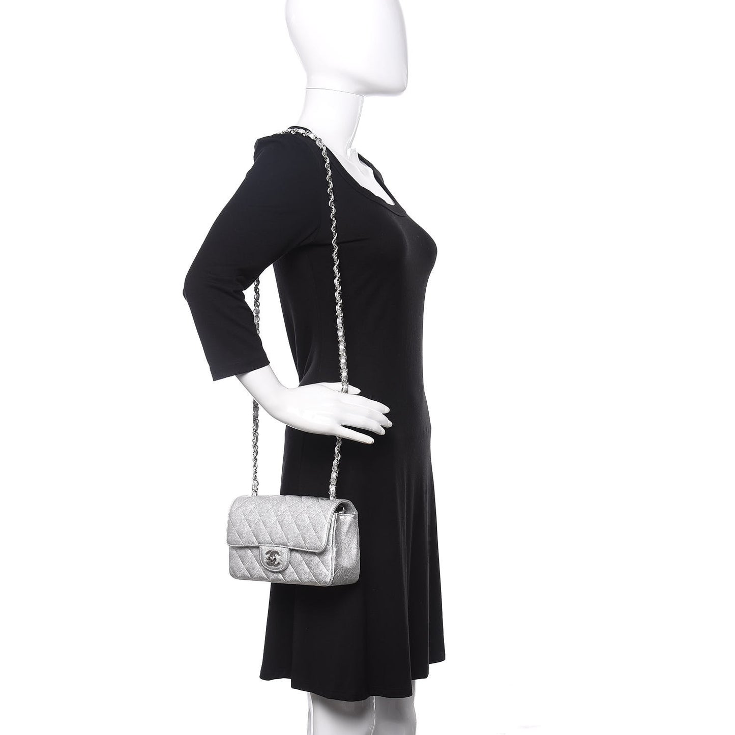 Metallic Lambskin Quilted Mini Rectangular Flap Silver