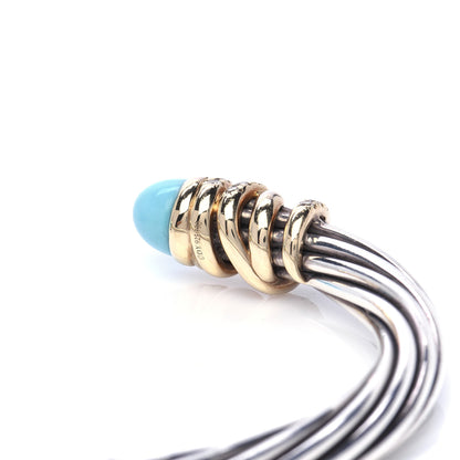 David Yurman Sterling Silver 18K Yellow Gold Diamond Turquoise 6mm Helena Cuff Bracelet 4 of 5