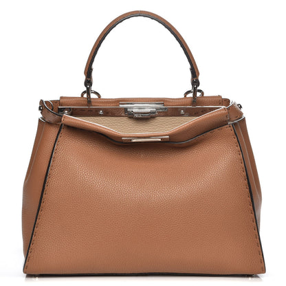 Fendi Cuoio Romano Selleria Bi-Color Medium Peekaboo Iconic Satchel Mou Deserto 1 of 8