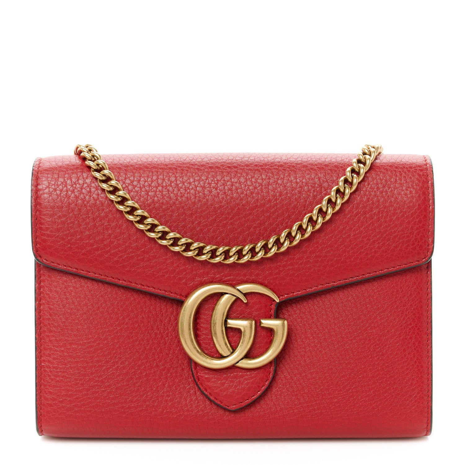 Gucci Calfskin GG Marmont Chain Wallet Vulcanic Red 1 of 11
