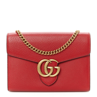 Gucci Calfskin GG Marmont Chain Wallet Vulcanic Red 1 of 11