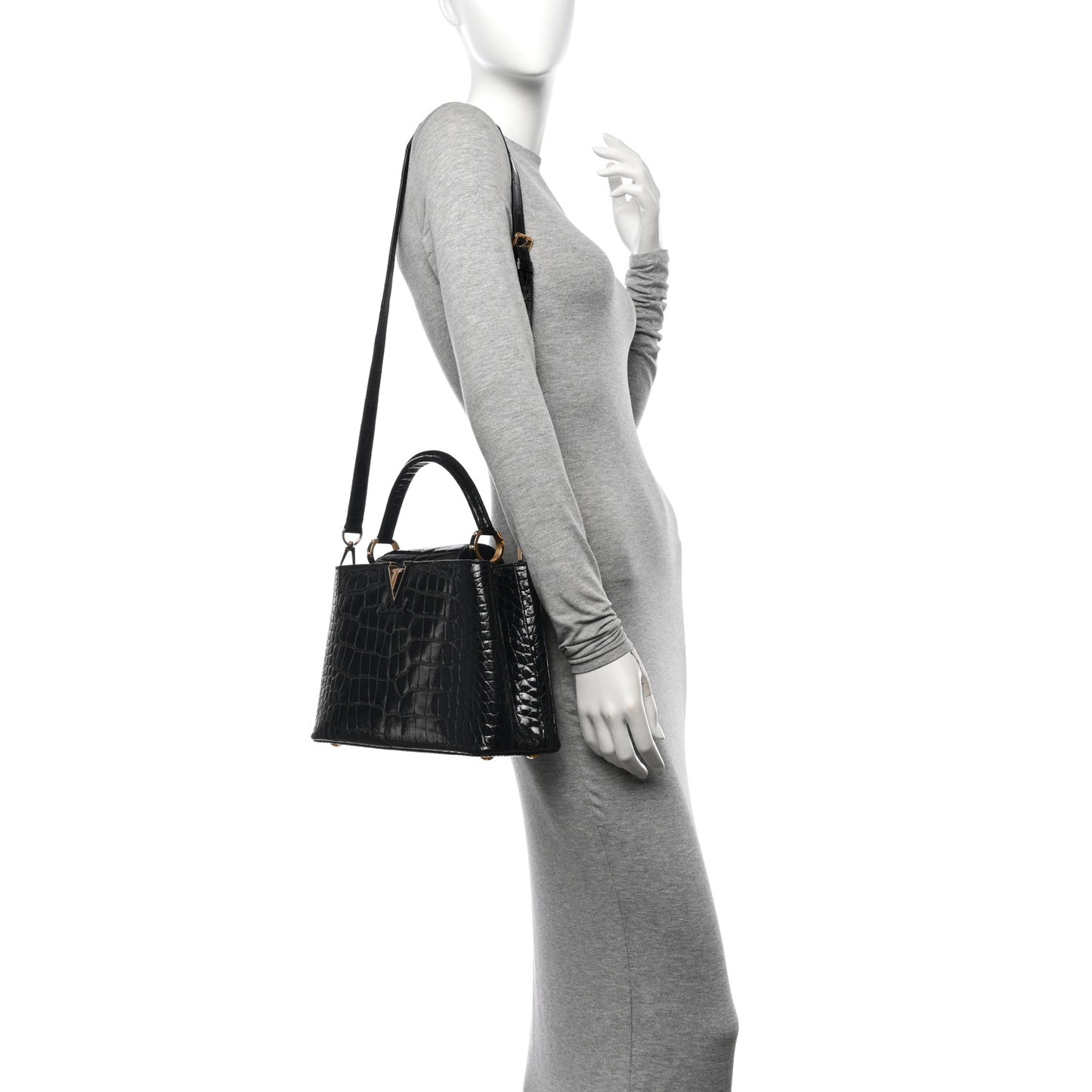 Brilliant Alligator Capucines PM Black