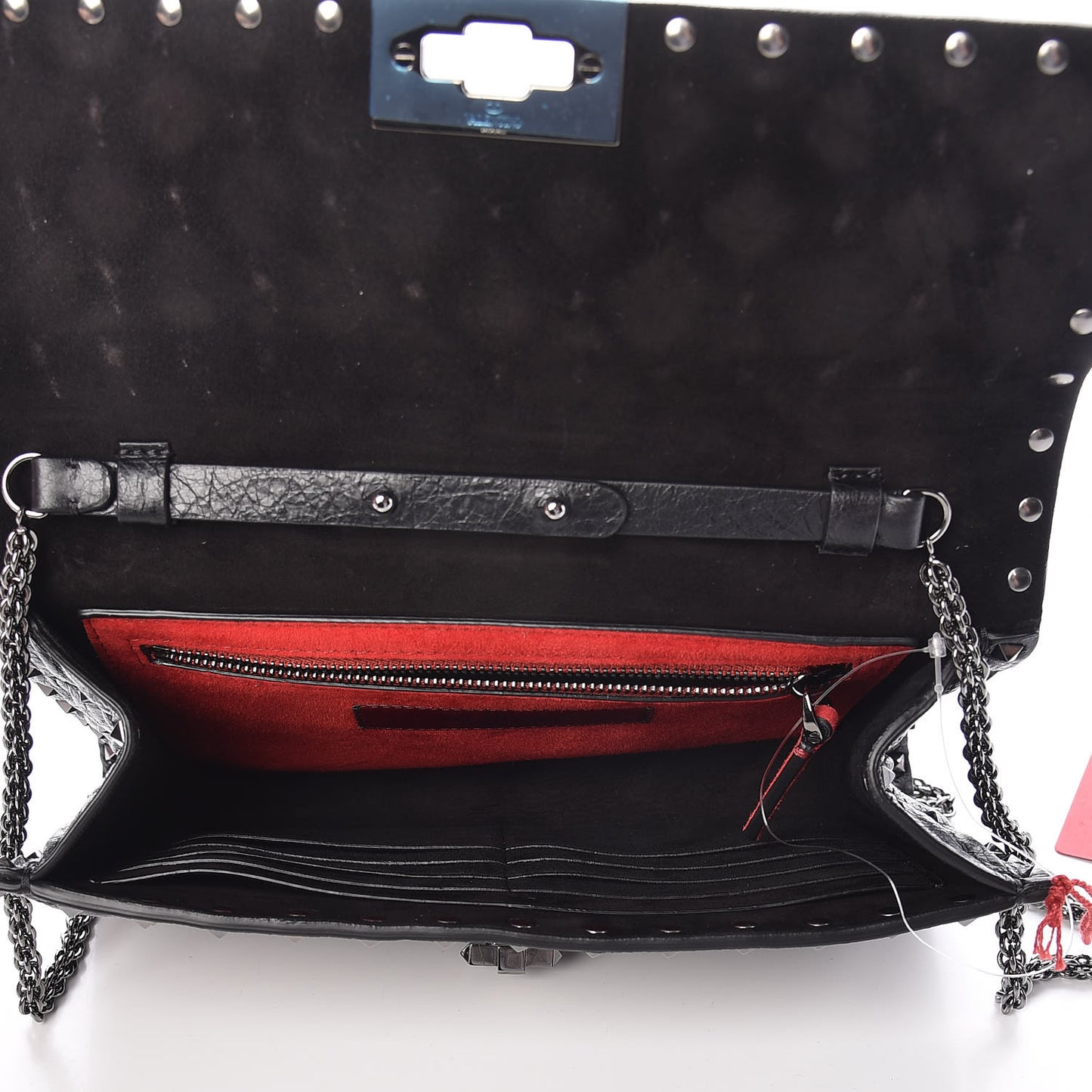 Craquele Nappa Rockstud Spike Wallet on Chain Black
