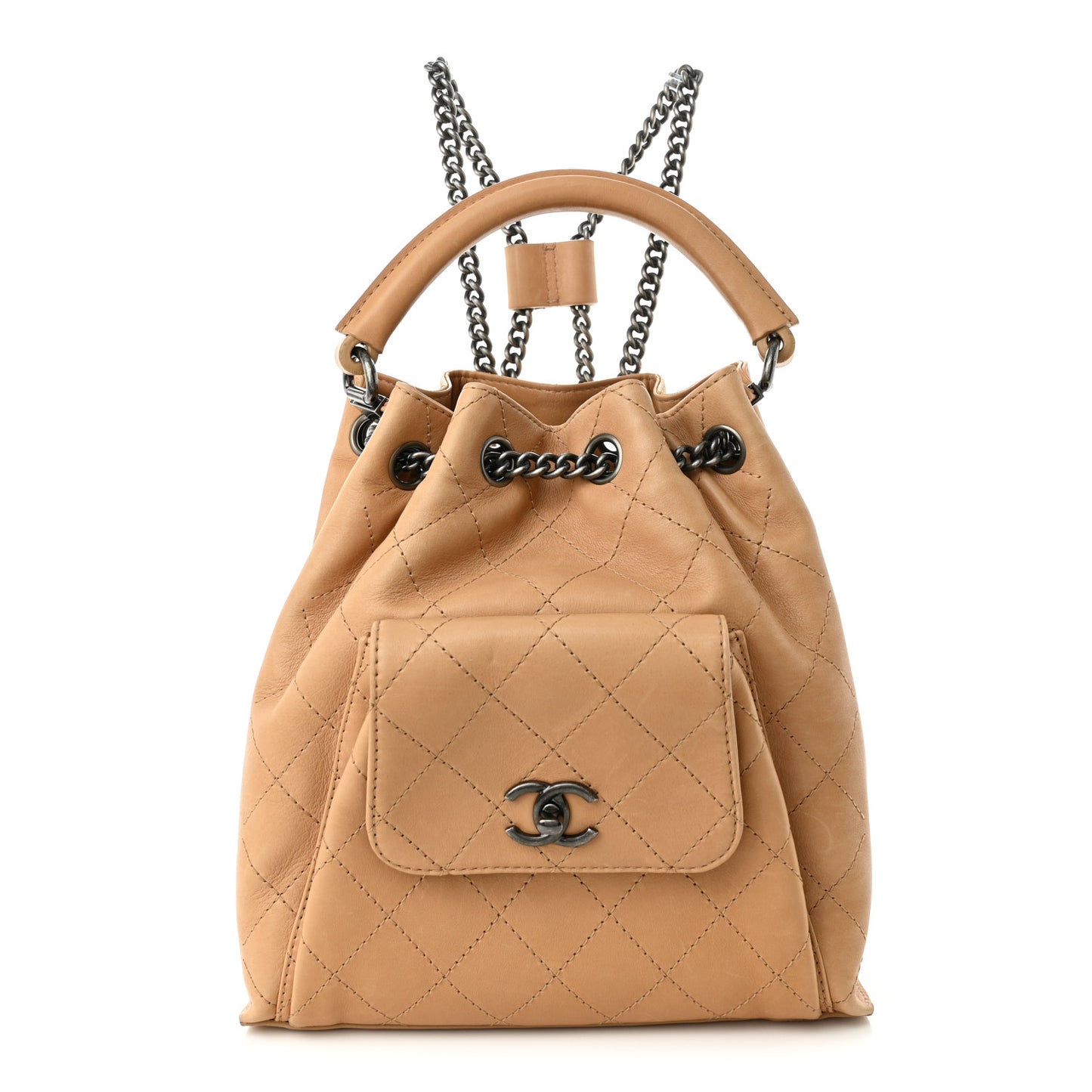 Calfskin Stitched Medium Urban Luxury Drawstring Backpack Beige