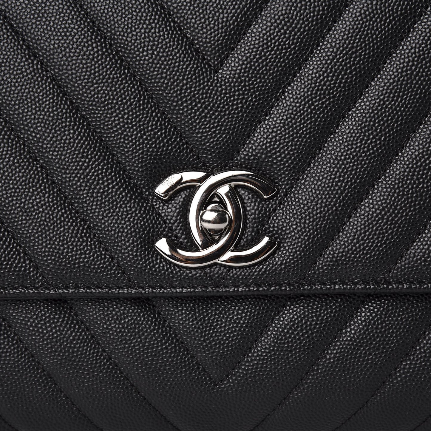 Caviar Chevron Quilted Small Coco Handle Flap Black