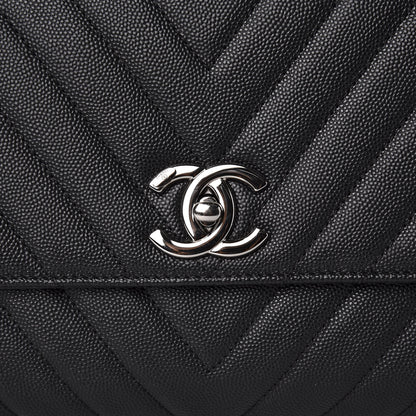Chanel Caviar Chevron Quilted Small Coco Handle Flap Black 9 of 10