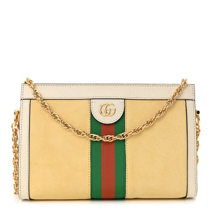 Gucci Suede Calfskin GG Web Small Ophidia Chain Shoulder Bag Burro New Mystic White 1 of 10