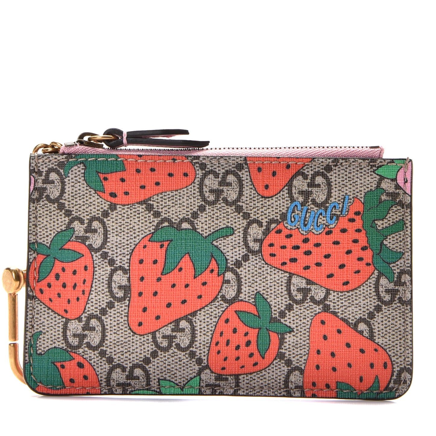 GG Supreme Monogram Strawberry Key Case