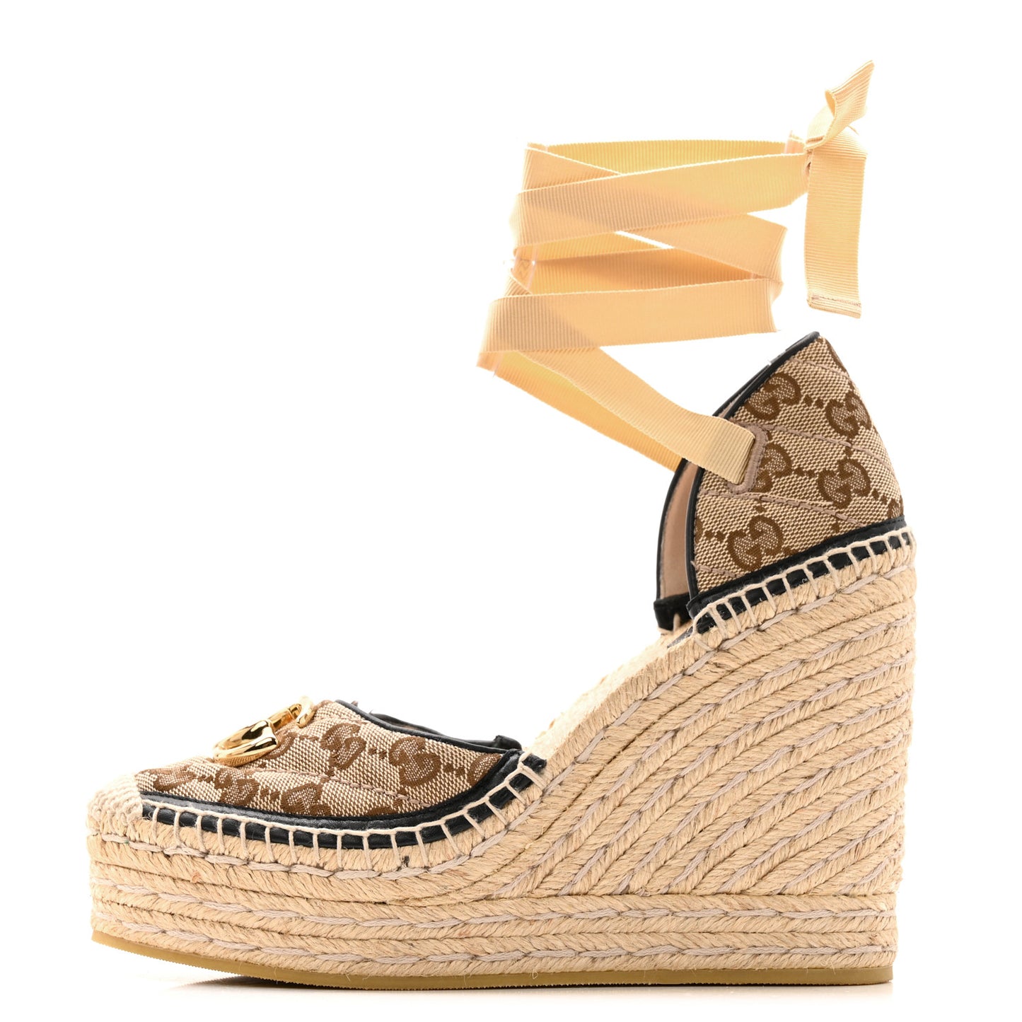 Monogram Matelasse GG Marmont Ankle Wrap Platform 35/120mm Espadrille Wedges 37 Beige Ebony Black Sand Storm