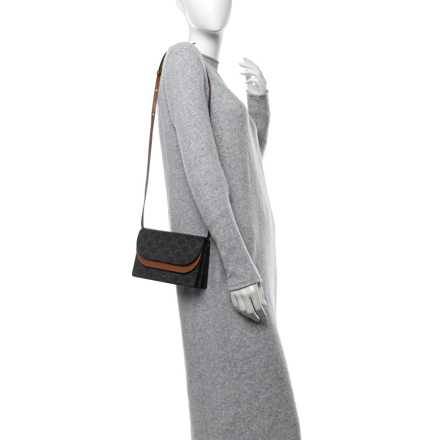 Celine Triomphe Canvas Lambskin Wallet On Strap Tan 2 of 11