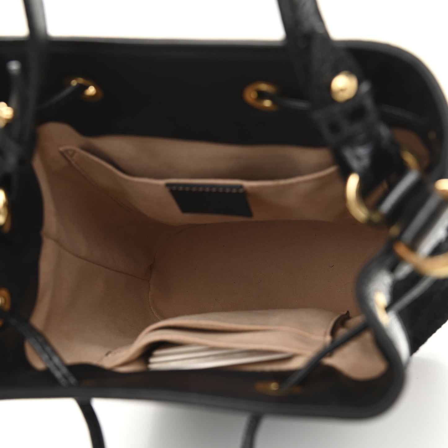 Suede Patent Web Small Ophidia Bucket Bag Black
