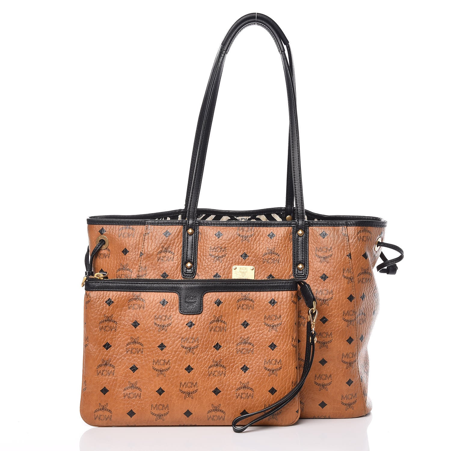 MCM Visetos Medium Anya Shopping Tote Cognac Black 4 of 37