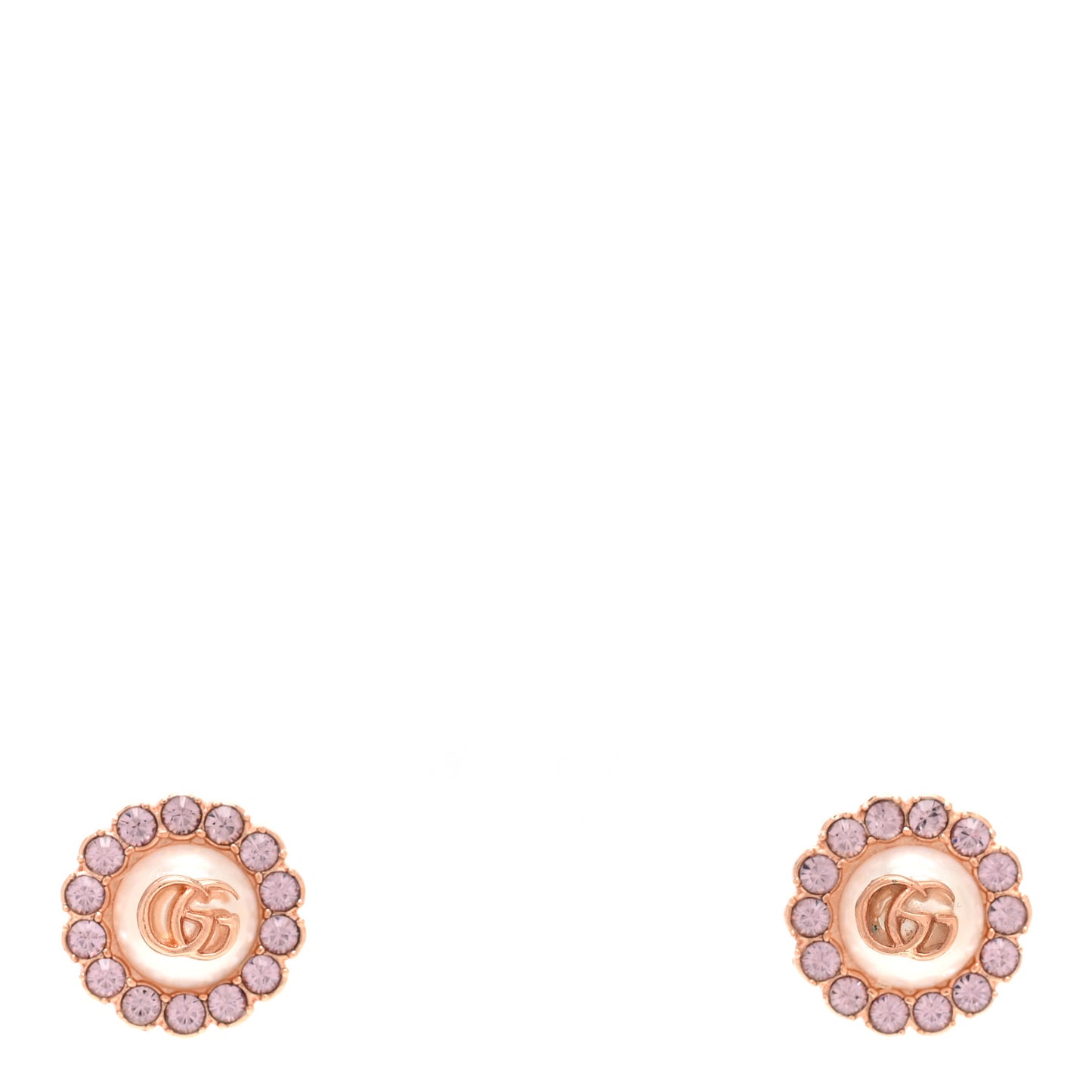 Metal Crystal Double G Flower Stud Earrings Rose Gold