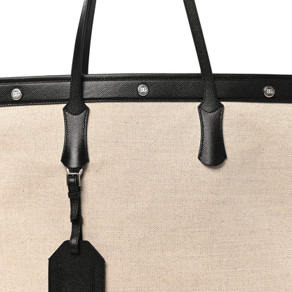 Dolce & Gabbana Salt & Pepper Canvas Alpine Calfskin Atene Shopping Bag Naturale Black 8 of 10