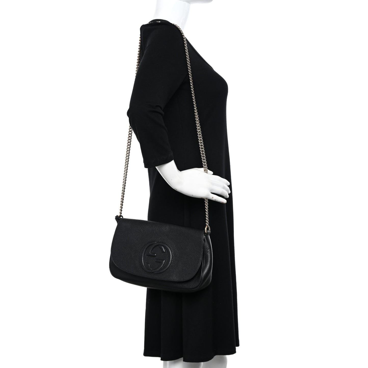 Pebbled Calfskin Medium Soho Flap Crossbody Black