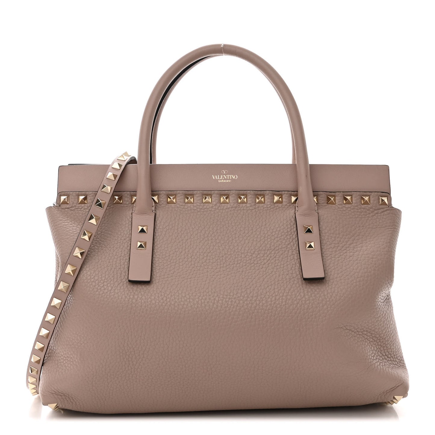 Pebbled Calfskin Small Rockstud Double Handle Bag Poudre