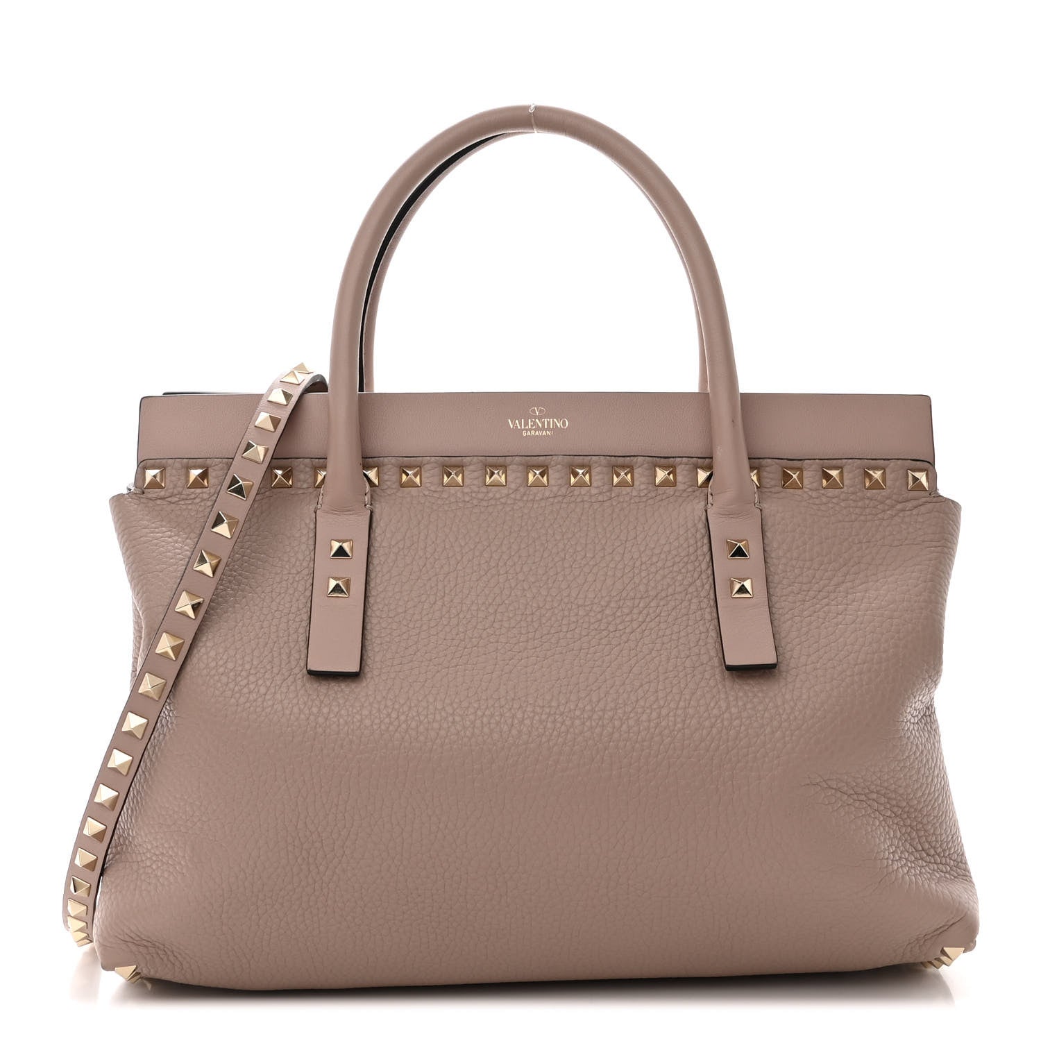 Valentino Garavani Pebbled Calfskin Small Rockstud Double Handle Bag Poudre 1 of 15