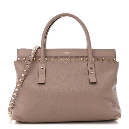 Valentino Garavani Pebbled Calfskin Small Rockstud Double Handle Bag Poudre 1 of 15
