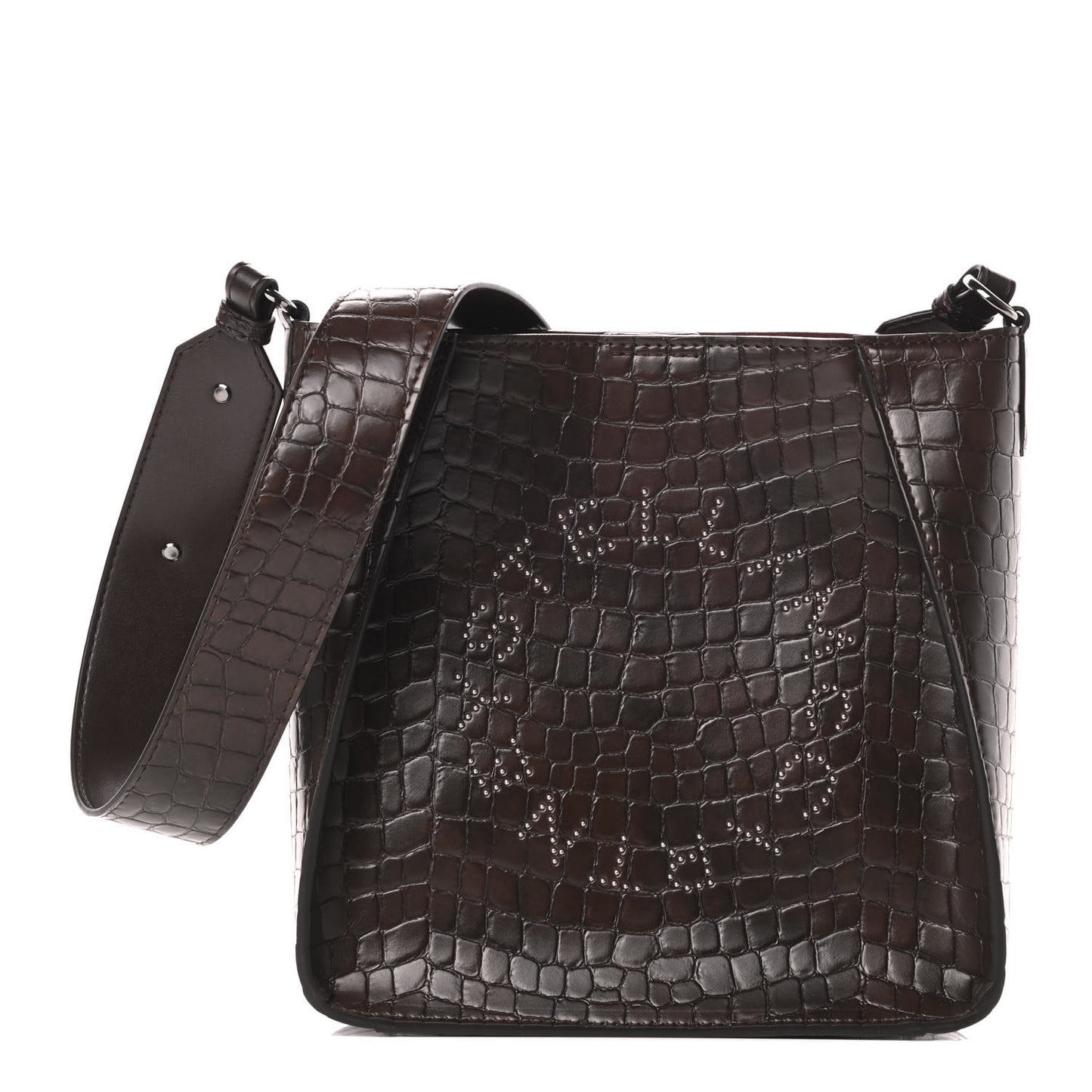 Crocodile Embossed Studded Logo Mini Crossbody Mahogany