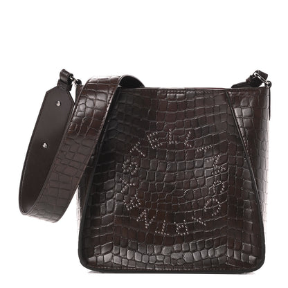 Stella McCartney Crocodile Embossed Studded Logo Mini Crossbody Mahogany 1 of 9