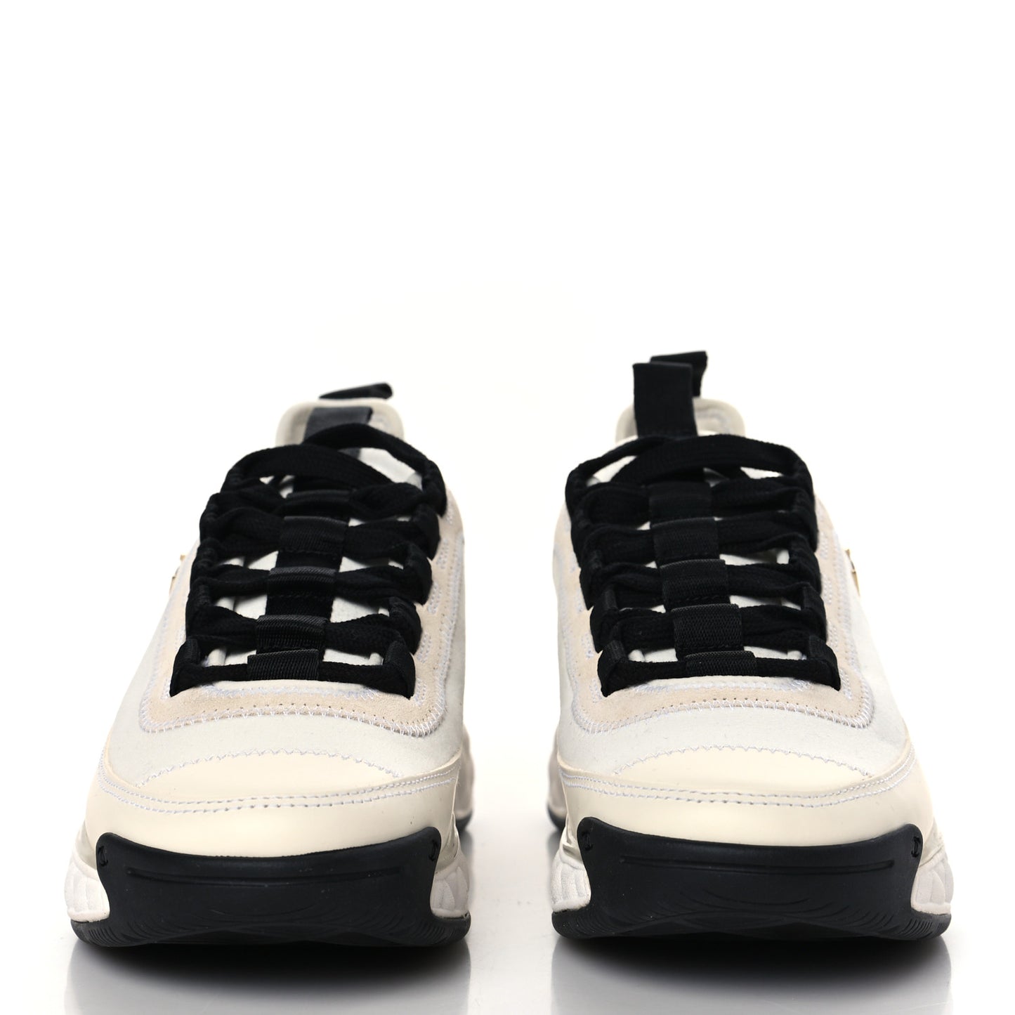 Velvet Calfskin Mixed Fibers CC Sneakers 37 Ivory Black