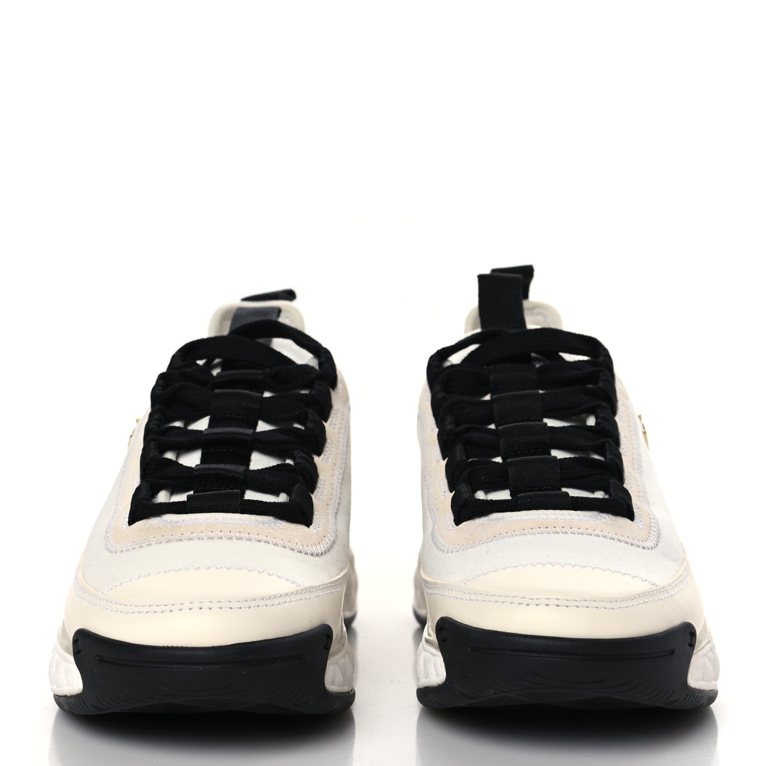 Chanel Velvet Calfskin Mixed Fibers CC Sneakers 37 Ivory Black 2 of 8