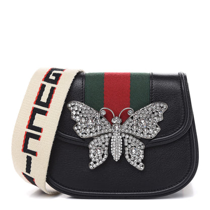 Gucci Calfskin Web Crystal Butterfly Stripe Small Totem Shoulder Bag Black 1 of 14