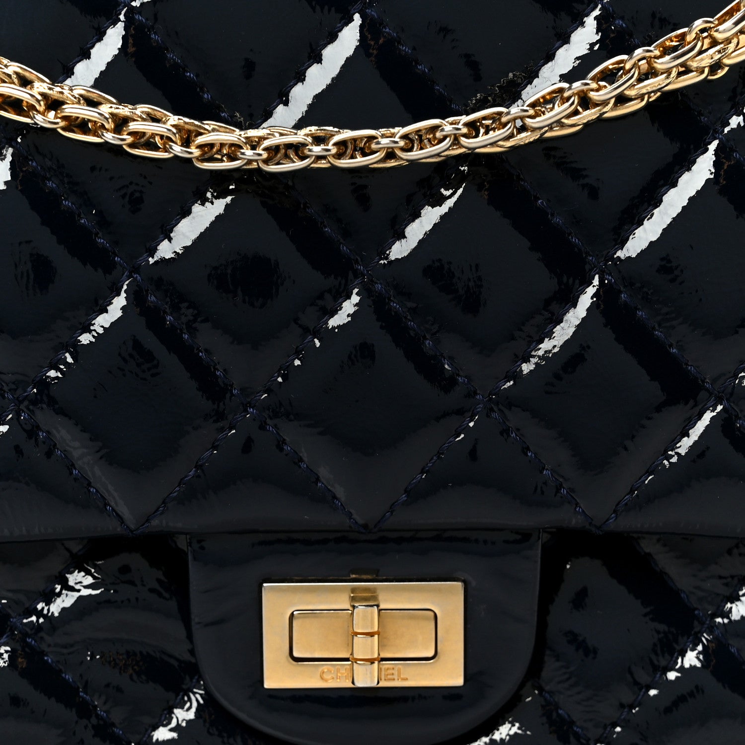 Chanel Distressed Patent Quilted 2.55 Reissue 226 Flap Blue