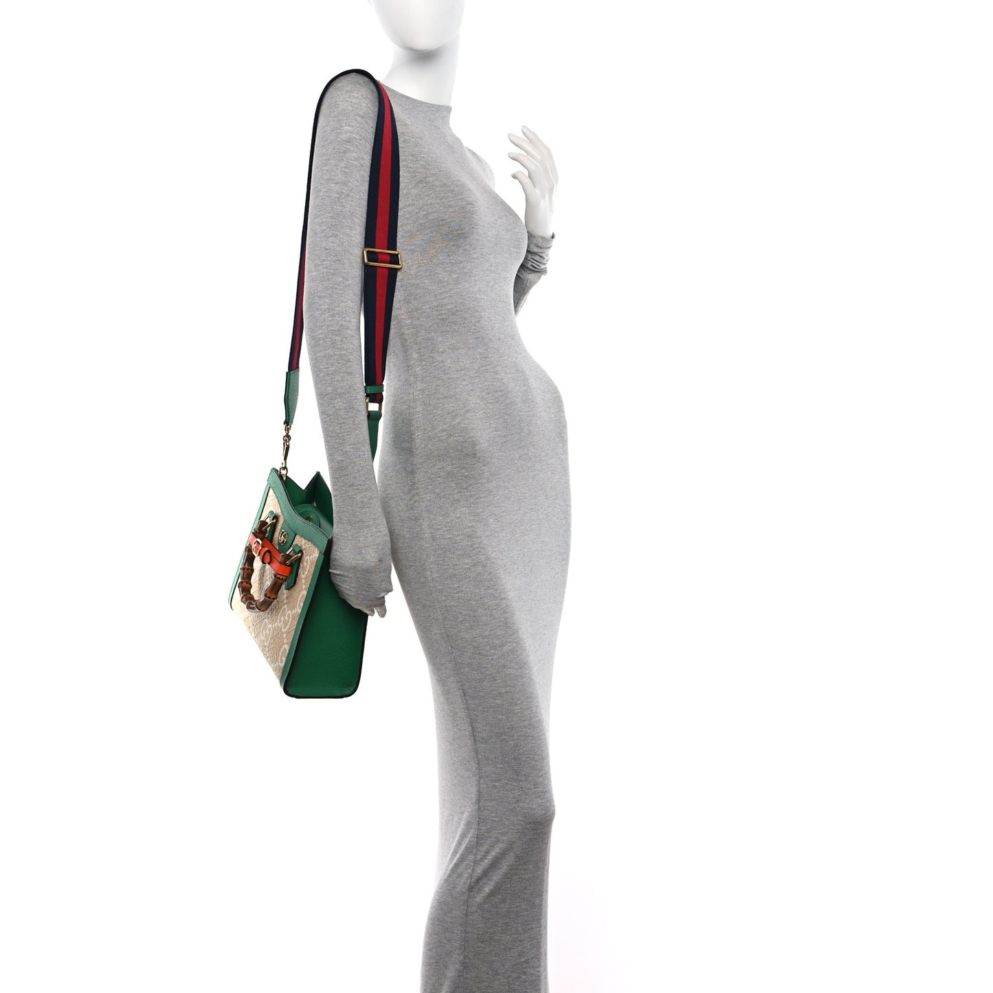 Raffia Textured Dollar Calfskin Web GG Monogram Small Diana Tote Bag Natural White New Shamarock Deep Orange
