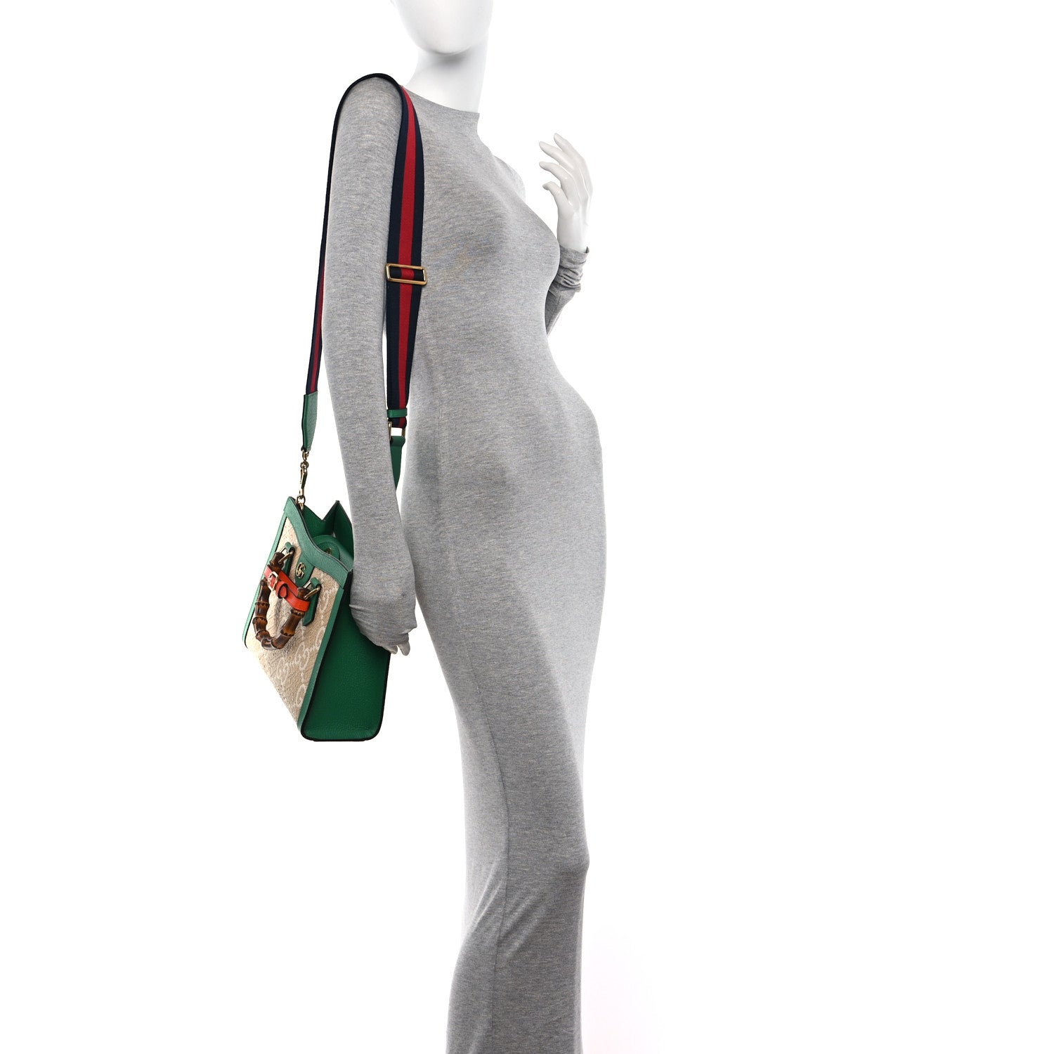 Gucci Raffia Textured Dollar Calfskin Web GG Monogram Small Diana Tote Bag Natural White New Shamarock Deep Orange 2 of 9
