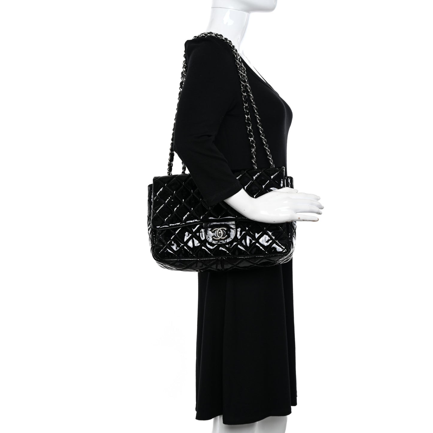 Patent Quilted Jumbo Single Flap Black