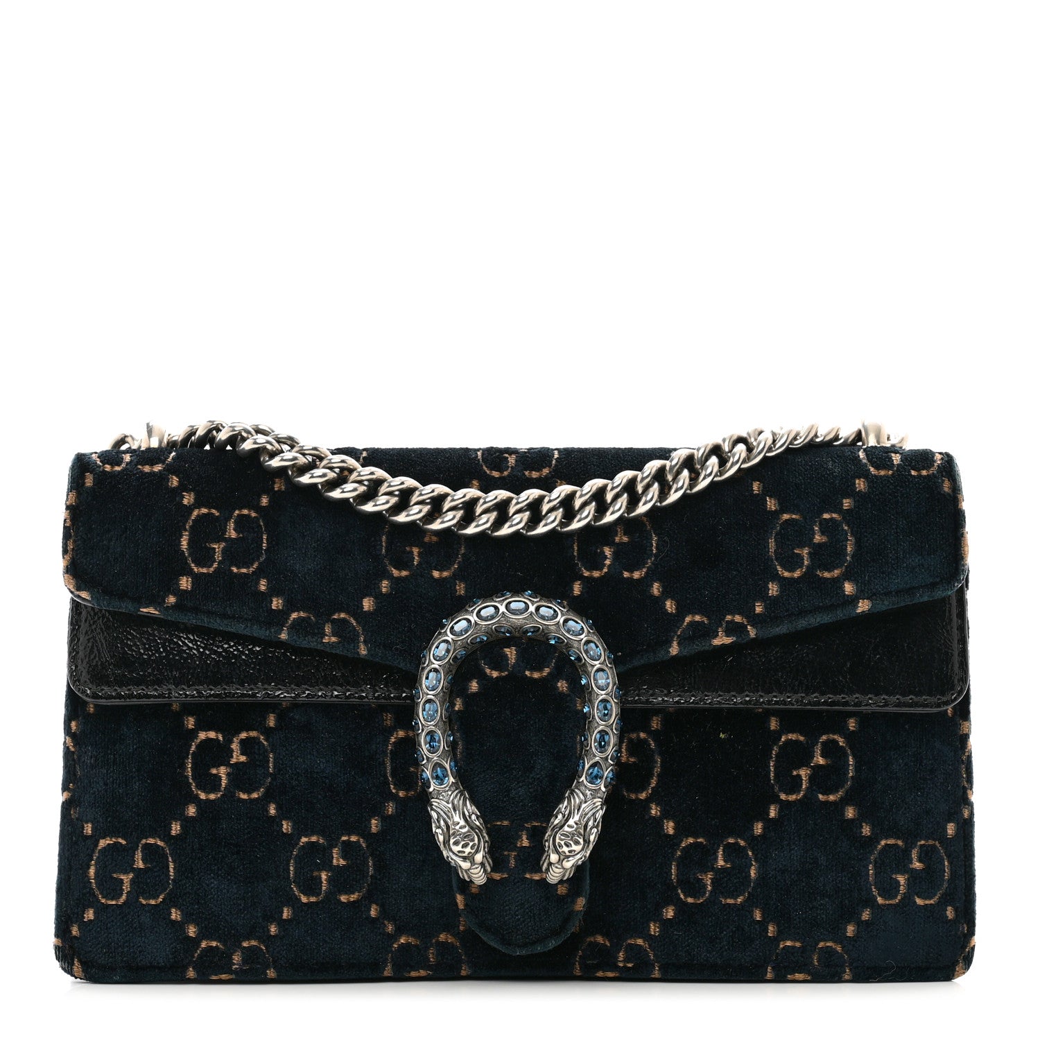 Gucci Velvet Skipper Crystal GG Monogram Small Dionysus Shoulder Bag Blue Beige Black 1 of 12