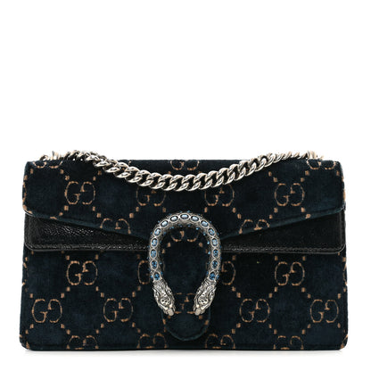 Gucci Velvet Skipper Crystal GG Monogram Small Dionysus Shoulder Bag Blue Beige Black 1 of 12