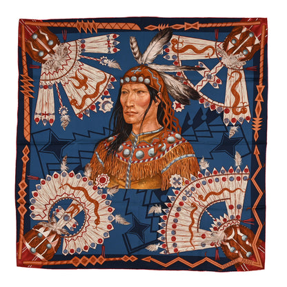 Hermes Silk Cosmogonie Apache Scarf 90 Blue Red Multicolor 1 of 3