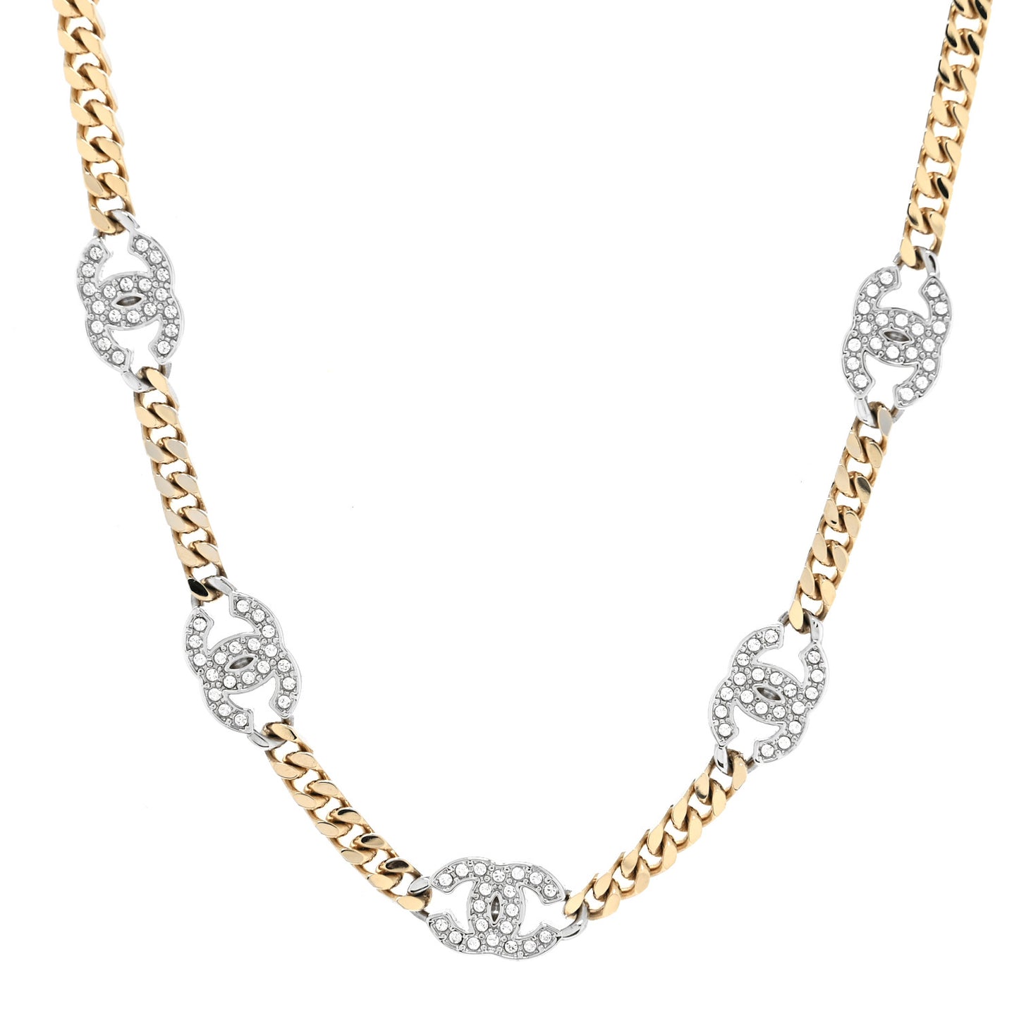 Crystal Chain CC Link Choker Gold Silver