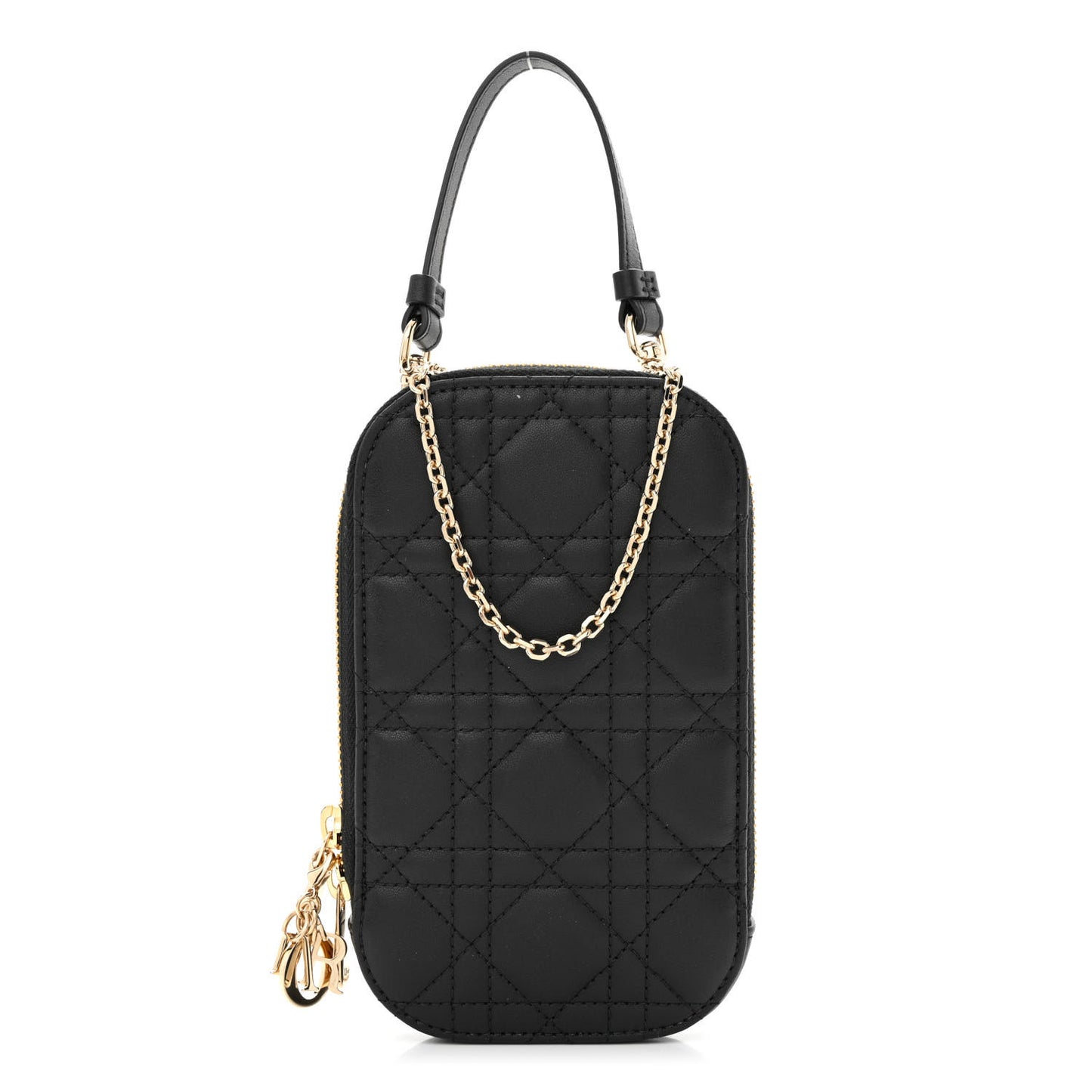 Lambskin Cannage Lady Dior Phone Holder Black