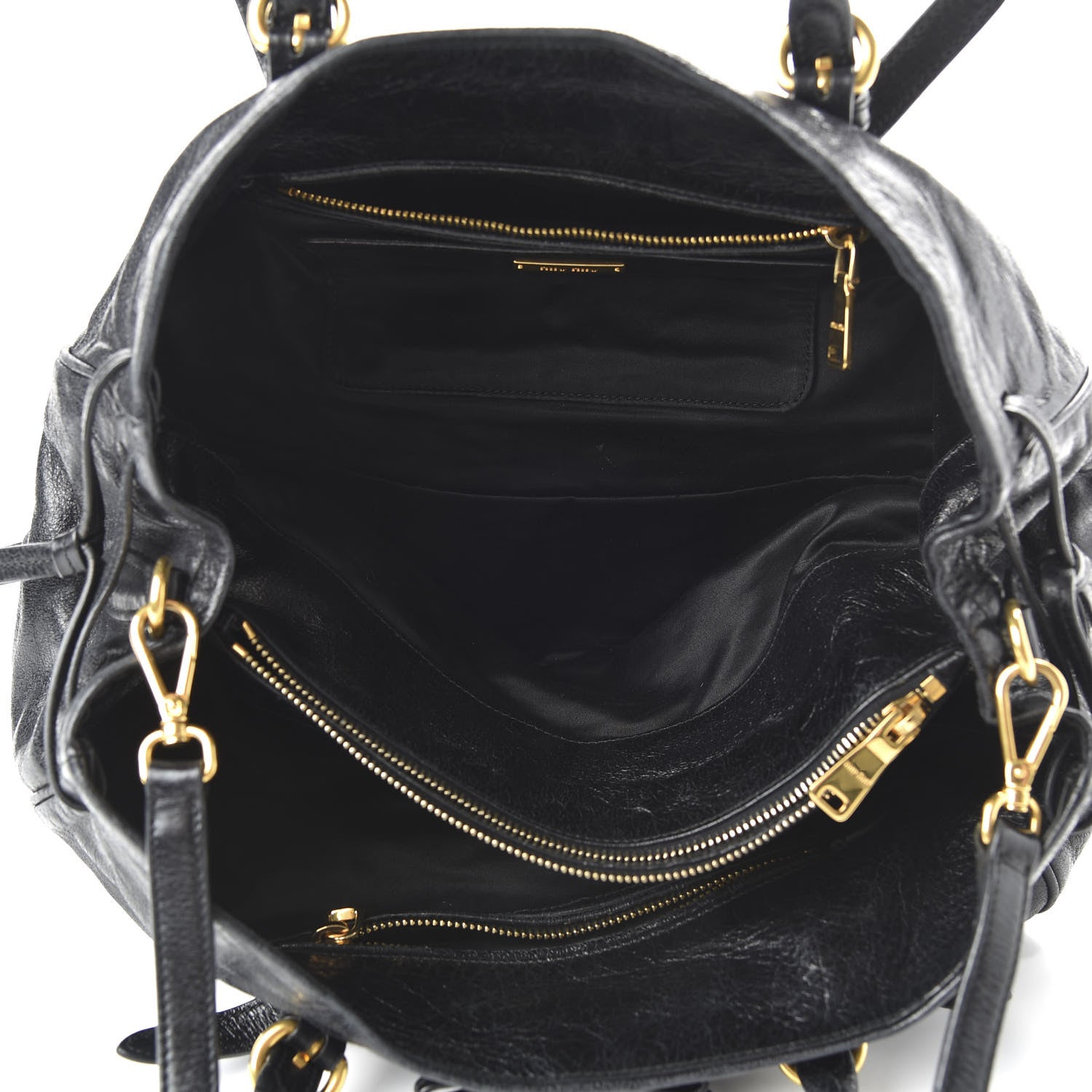 Miu Miu Vitello Shine Bow Shopping Tote Black 6 of 10