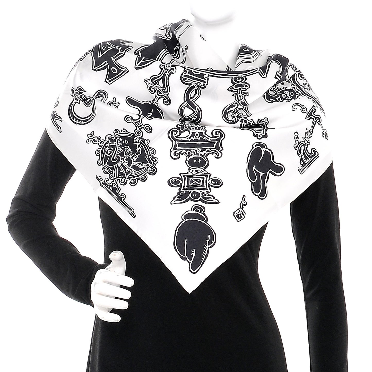 Silk Serio Ludere Scarf 90 White Black