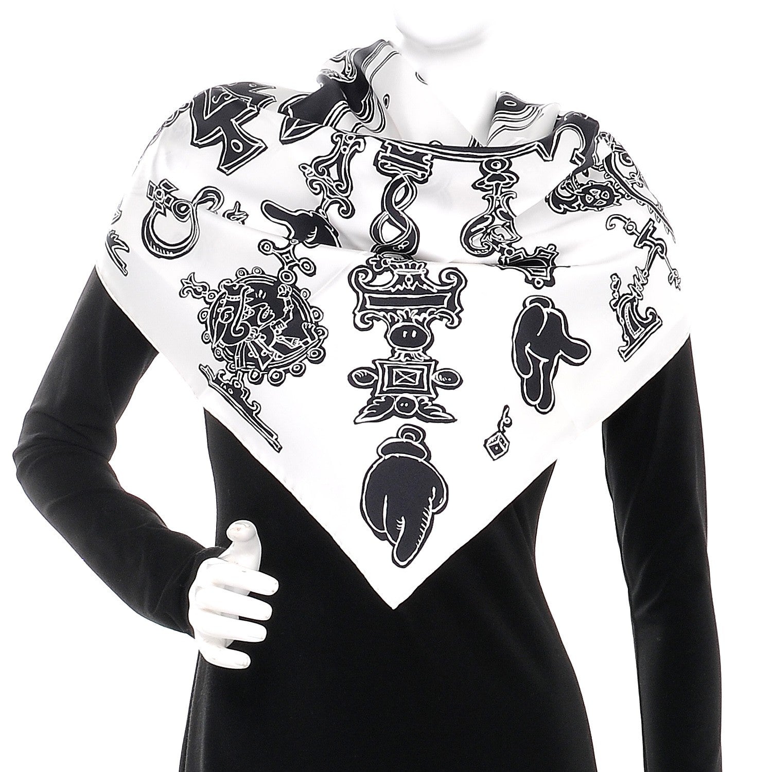 Hermes Silk Serio Ludere Scarf 90 White Black 2 of 6