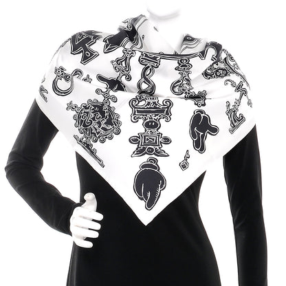 Hermes Silk Serio Ludere Scarf 90 White Black 2 of 6