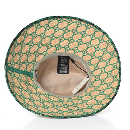 Gucci Raffia Elaphe GG Monogram Embroidered Wide Brim Hat Ivory Dark Green 6 of 6