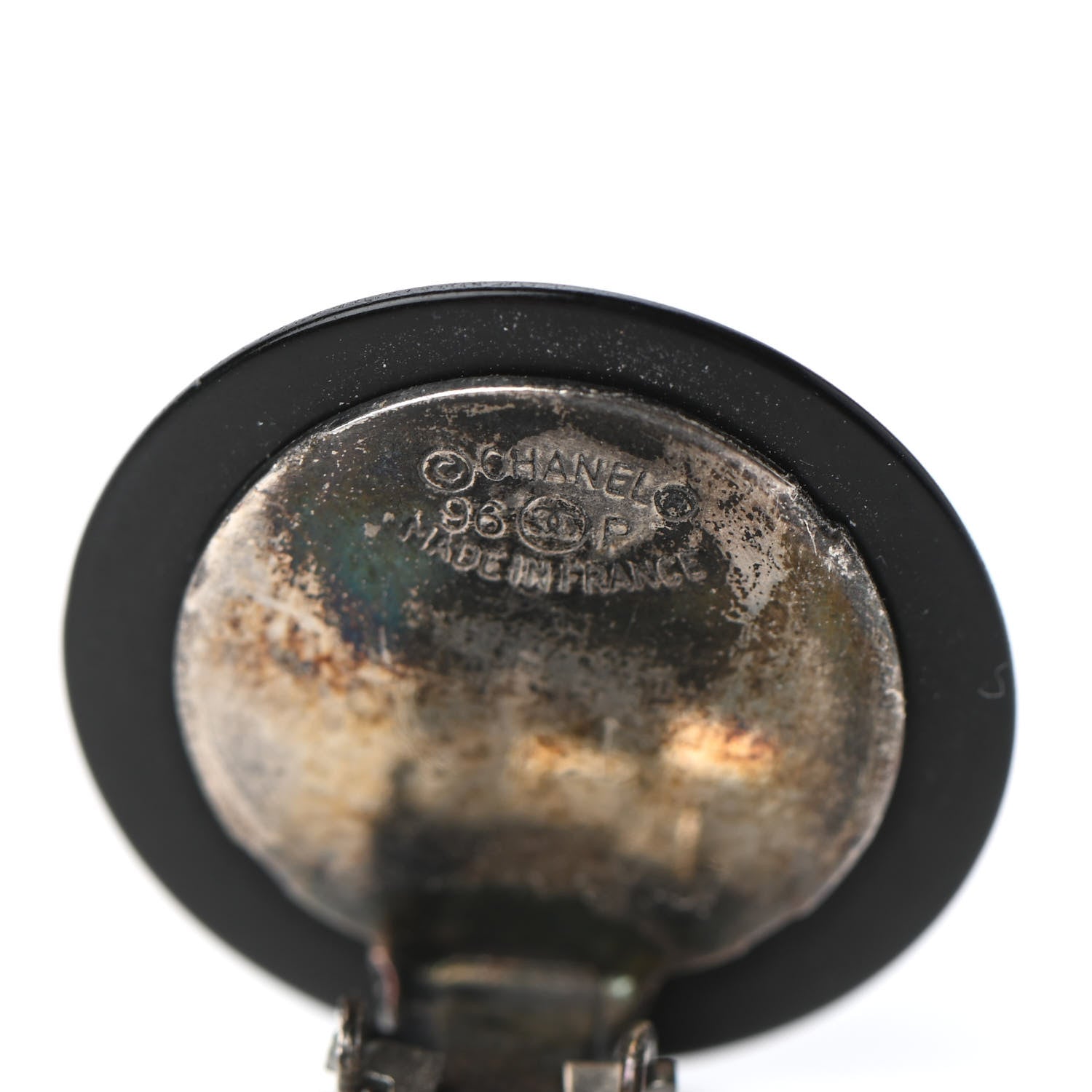 Chanel CC Crystal Studded Round Clip On Earrings Black Silver 4 of 5