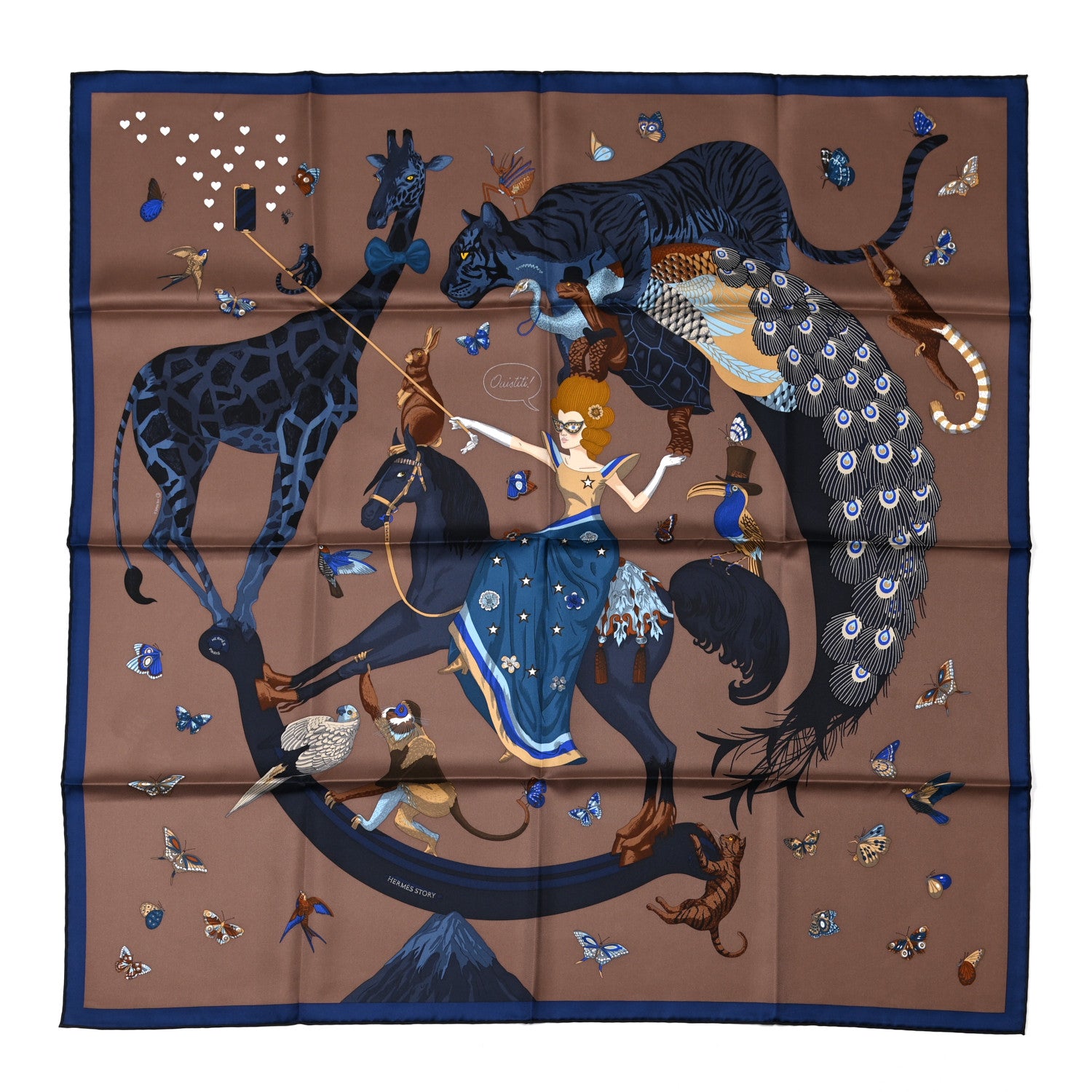 Hermes Silk Story Scarf 90 Marron Glace Bleu Nuit 1 of 6