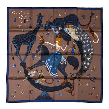 Hermes Silk Story Scarf 90 Marron Glace Bleu Nuit 1 of 6