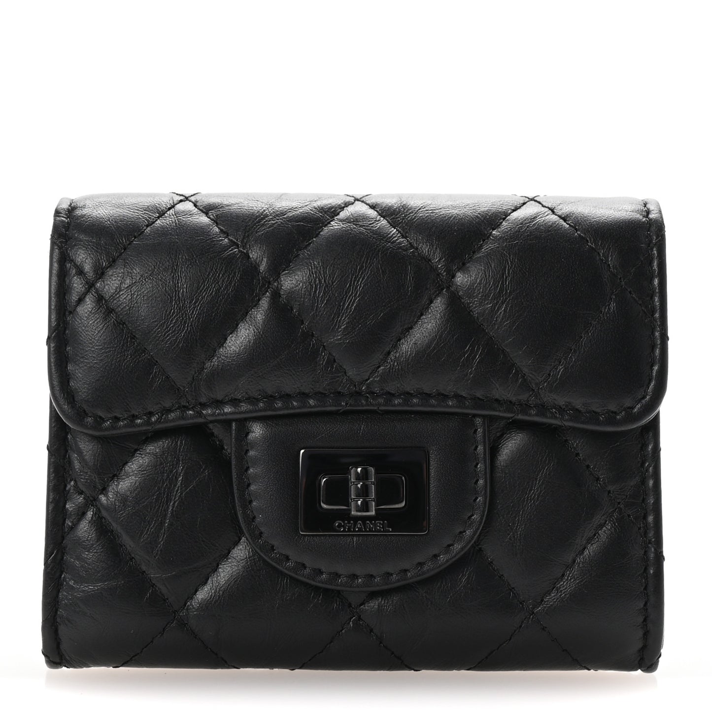 Aged Calfskin Quilted Reissue Flap Card Holder Wallet So Black