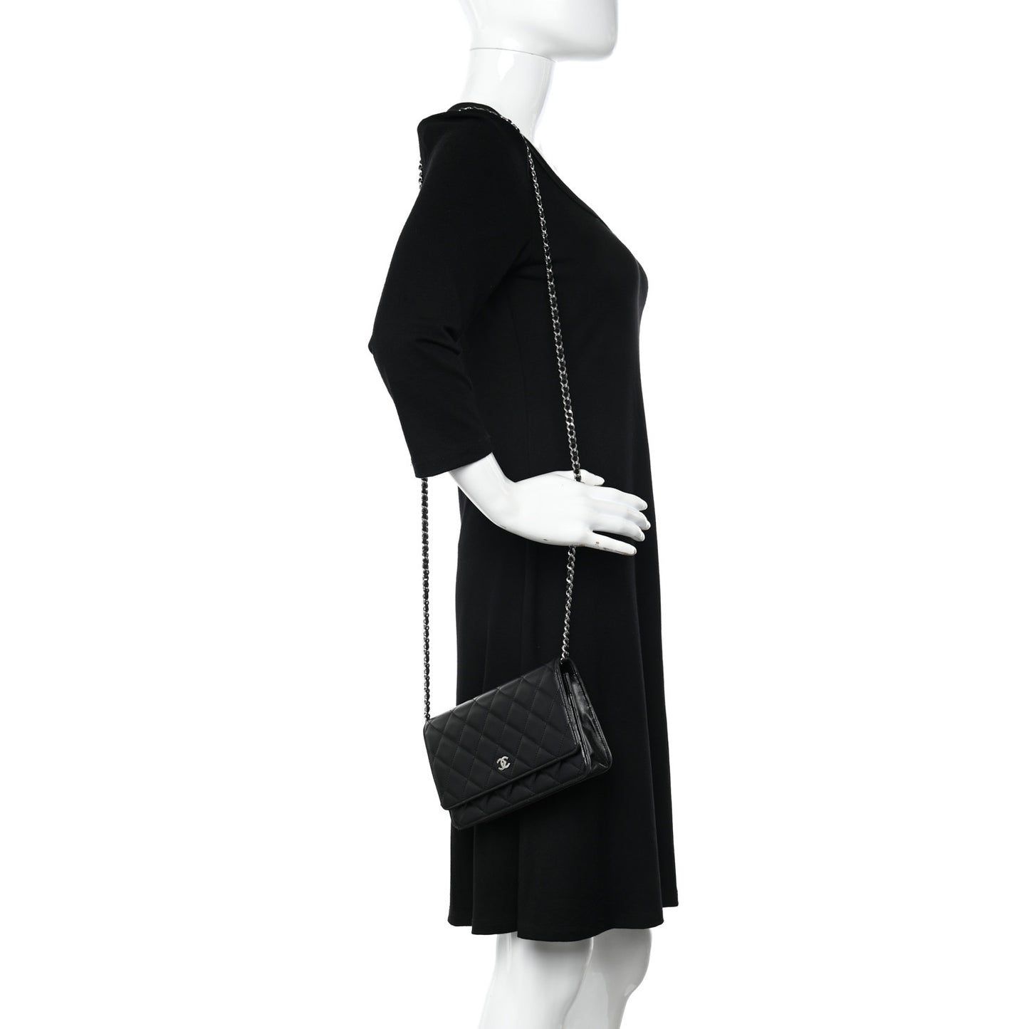 Lambskin Quilted Wallet On Chain WOC Black